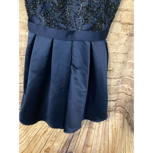 Neblon Poly USA Dress Womens XL Evening Navy Blue Satin Beaded Halter Party Zip - Picture 2 of 15